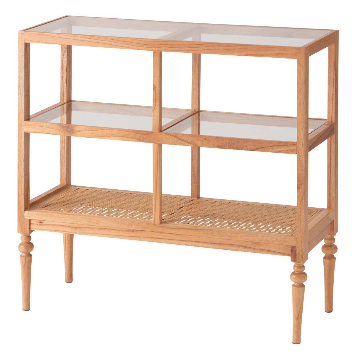 東谷 オープンシェルフ 幅80cm 2段 天然木 ろくろ脚 ラタン 完成品