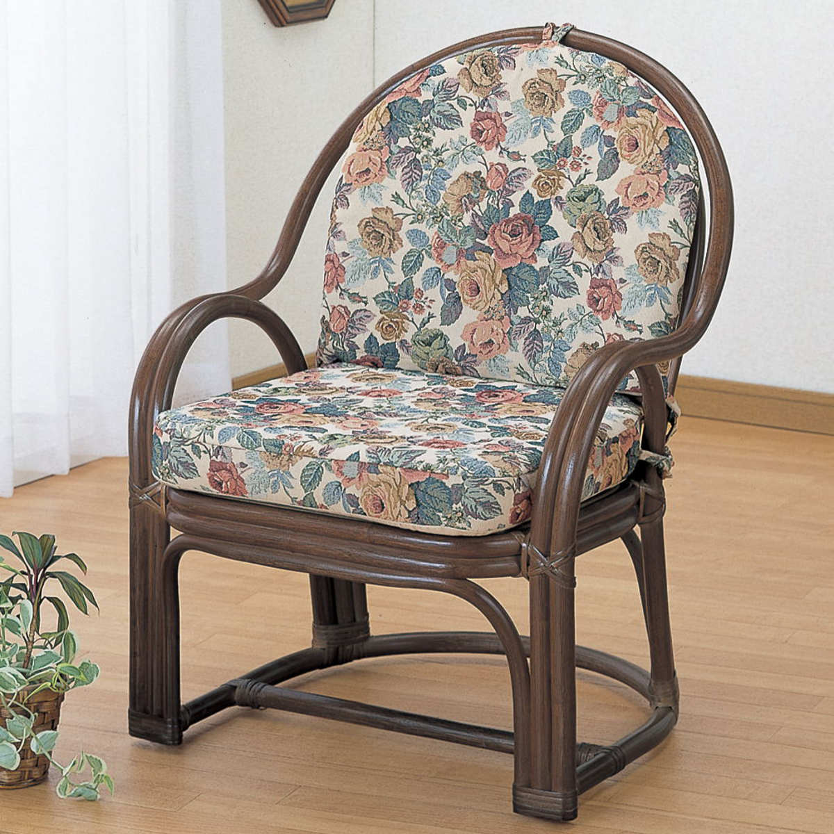 今枝商店 籐 アームチェア ジャガードクッション 座面高35cm （ 椅子