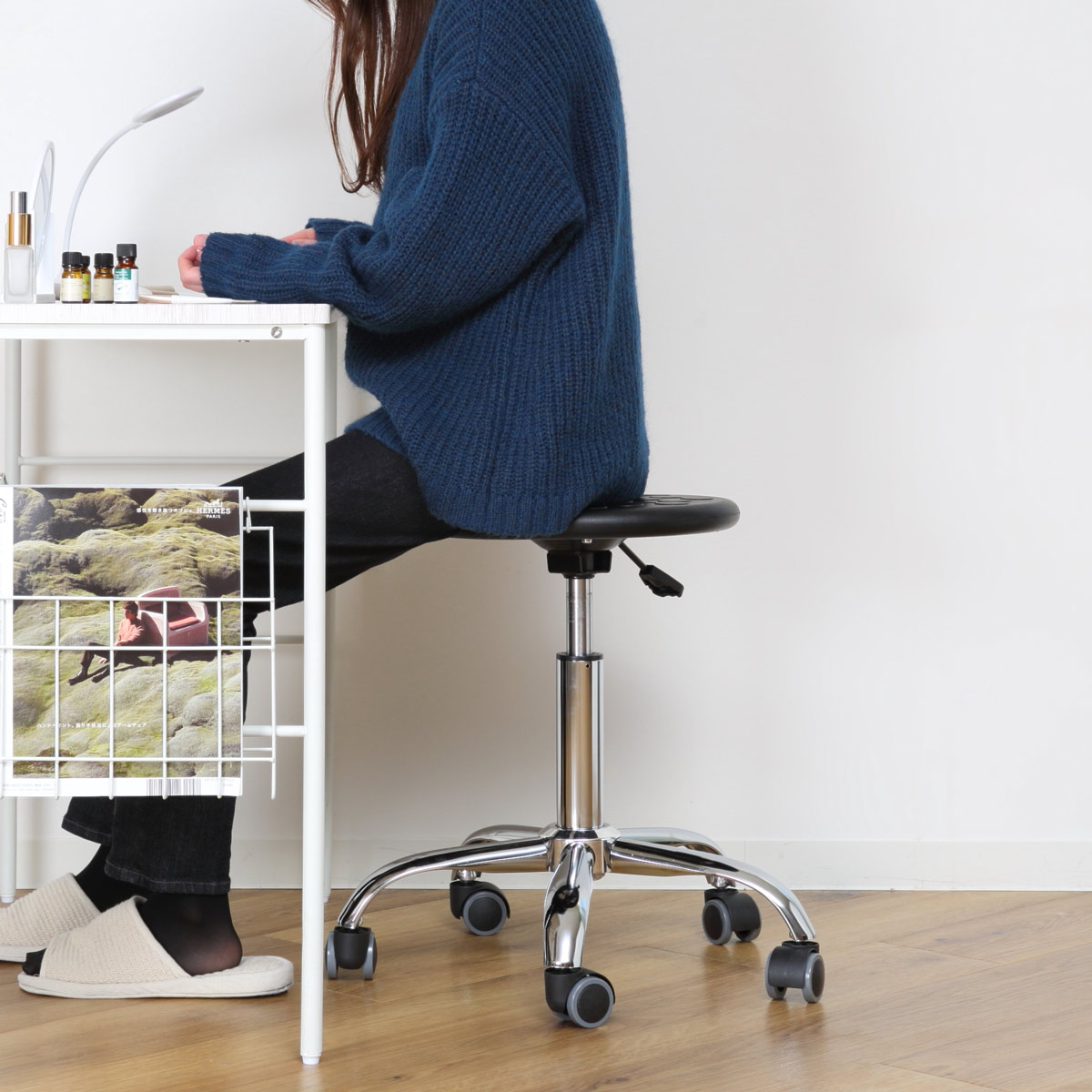 ルネセイコウ スツール 丸 キャスター 昇降 回転 座面高43〜56cm