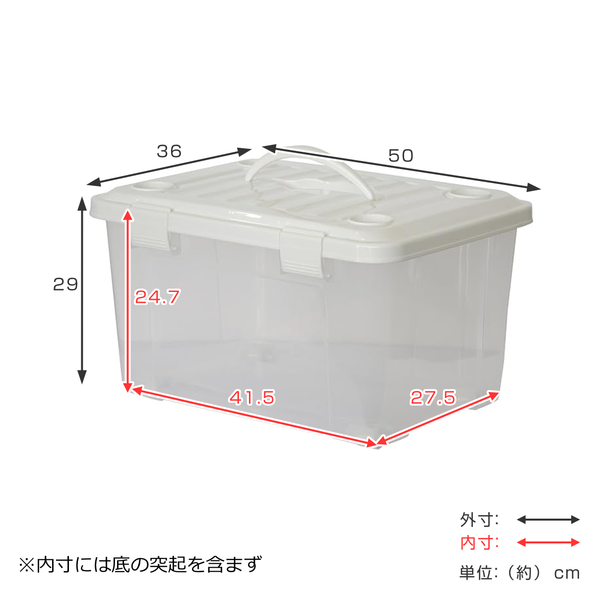 天馬 収納ボックス 幅50×奥行36×高さ29cm フタ付き 持ち手付き
