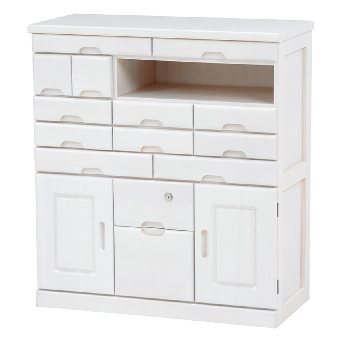 FAX台 電話台 幅70cm 多段引出し 鍵付き 天然木 完成品 （ チェスト 鍵