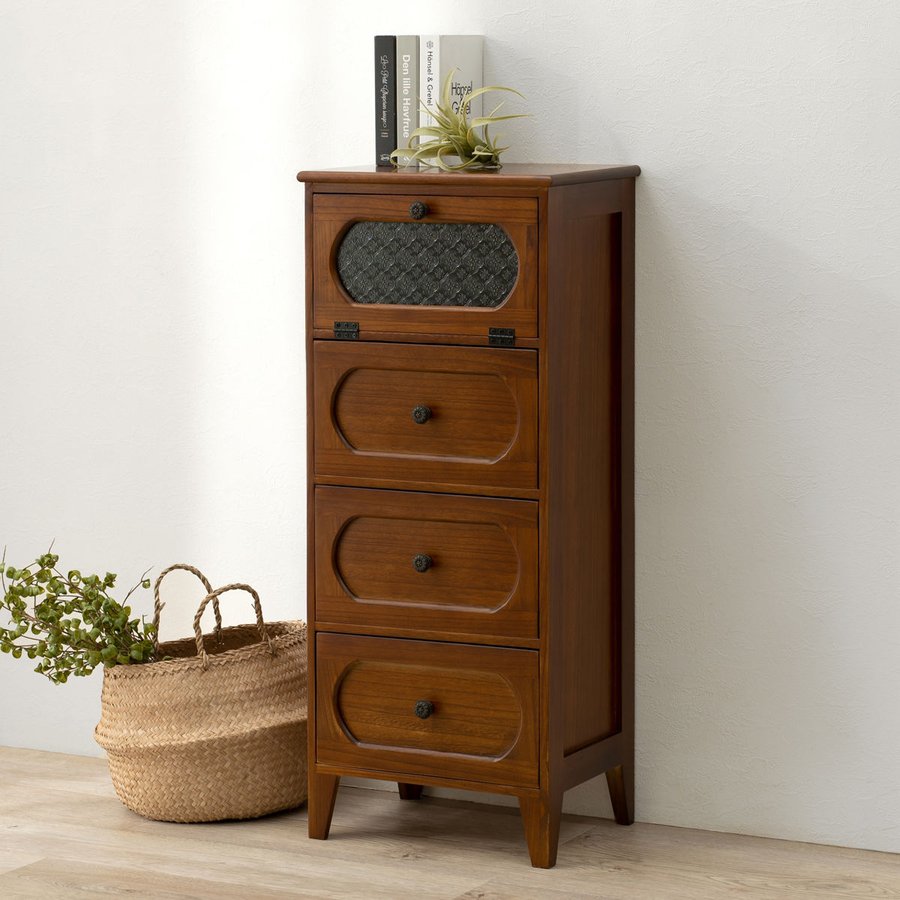 HAGiHARA（萩原） チェスト 3段 ガラス開き戸付 桐製 ビンテージ調 幅