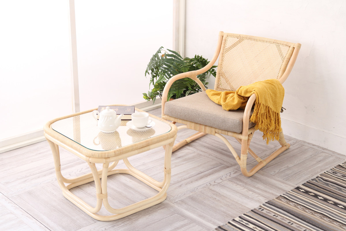 籐 ラタンテーブル ガラス天板 WAHOO 角型 （ センターテーブル ロー