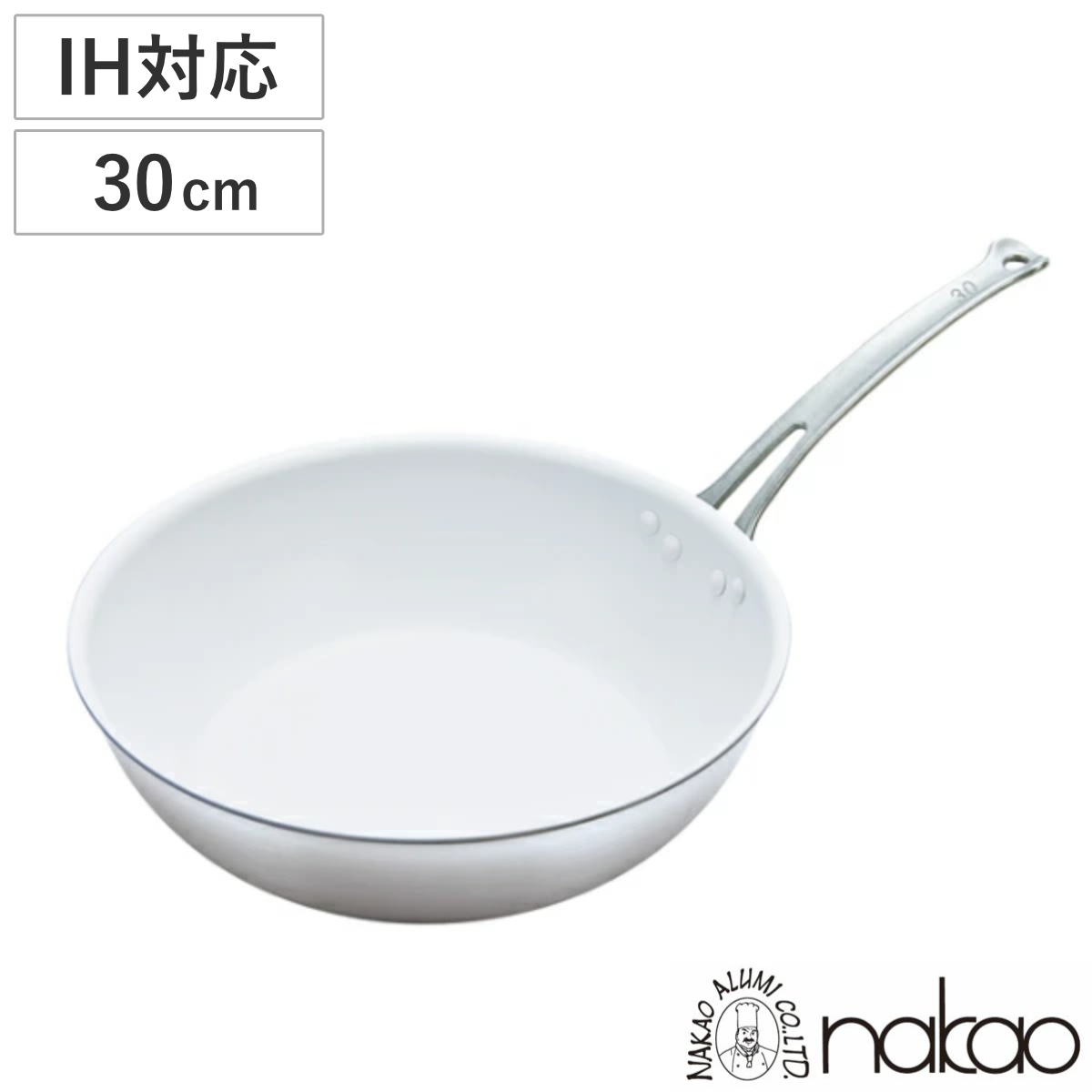 フライパン 30cm 深型 IH対応 キングフロン スノーホワイト チタン