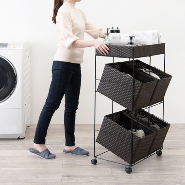 HAGiHARA（萩原） ランドリーラック 3段 ランドリーワゴン ランドリー