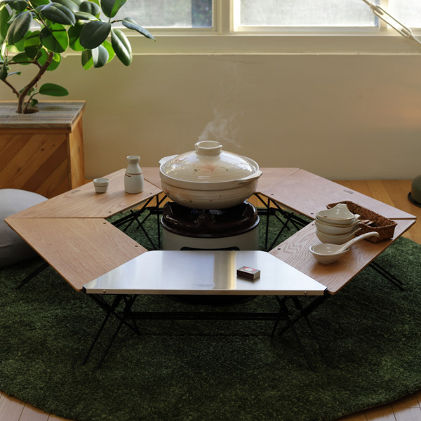 弘益 アウトドア テーブル ウッドトップ 3台 アーチテーブル ヘキサ