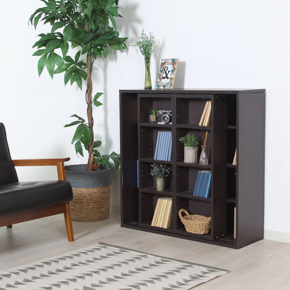 不二貿易（Fuji Boeki） スライド本棚 幅89cm 4段 ダブルスライド 大