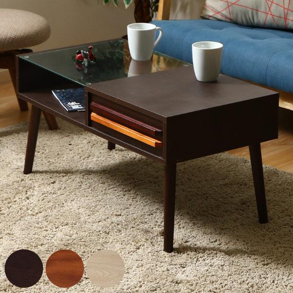 不二貿易（Fuji Boeki） センターテーブル 幅80cm ガラス 木製