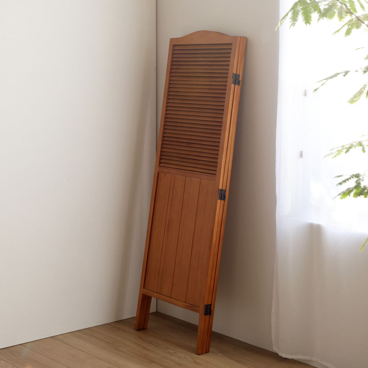 弘益 パーテーション 高さ135cm 3連 三つ折り 衝立 ココア 天然木