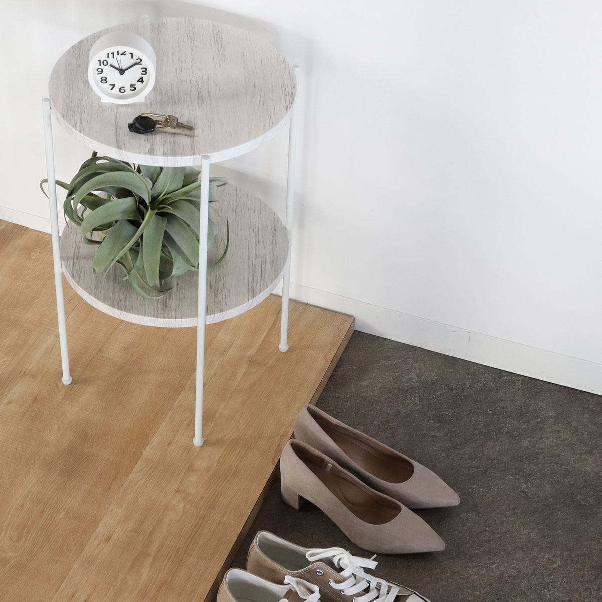 アウトレット） サイドテーブル 高さ52cm 2段 ラック （ 丸 テーブル