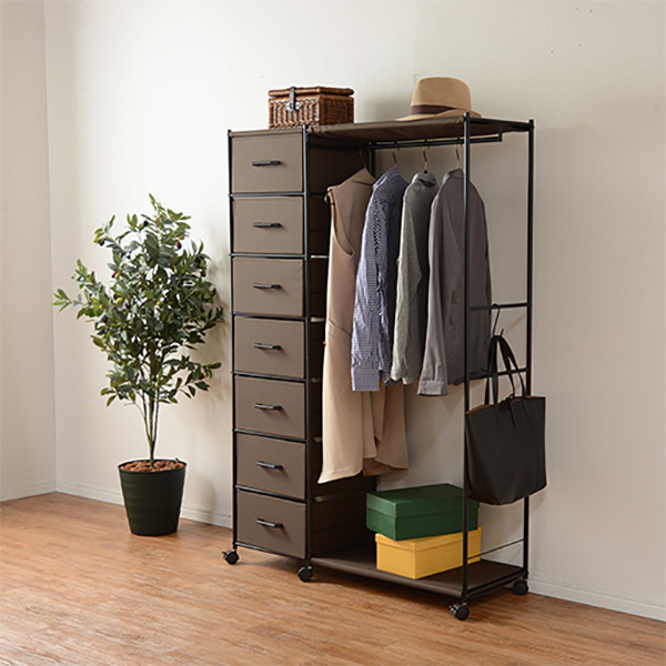 ハンガーラック 引出し付 スチールフレーム 幅105cm （ 衣類収納