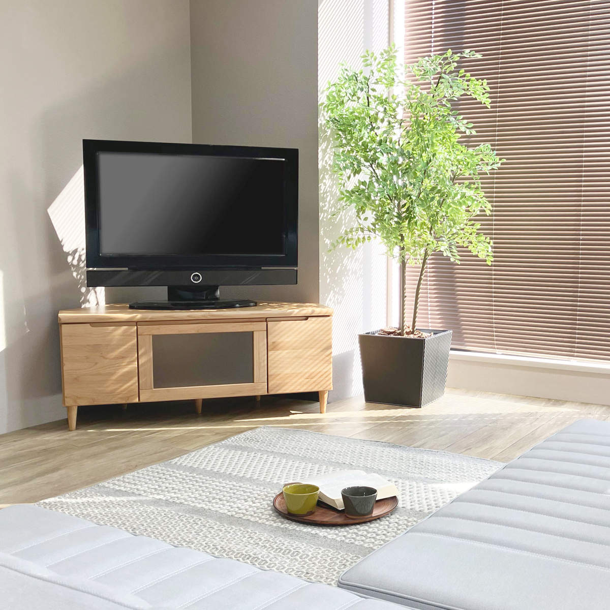 テレビ台 幅100.5cm コーナーボード ミドルロー フィン （ 開梱設置