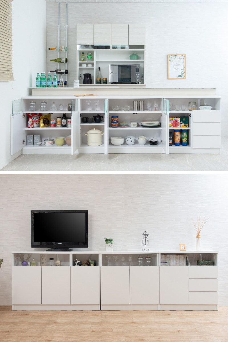 カウンター下収納 幅79cm 引出し3段 リビングキャビネット サイド