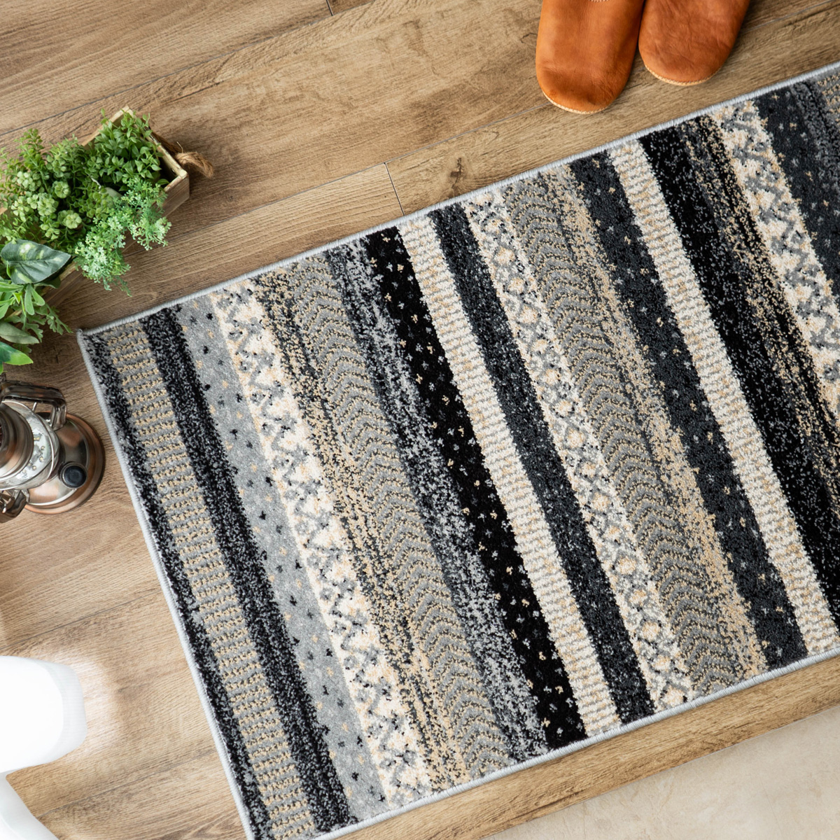 サヤンサヤン 玄関マット エスニック ボーダー 柄 50×80 おしゃれ 北欧