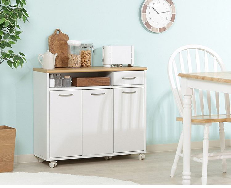 キッチンカウンター ミニ 幅80cm キャスター付き 引き出し オープン