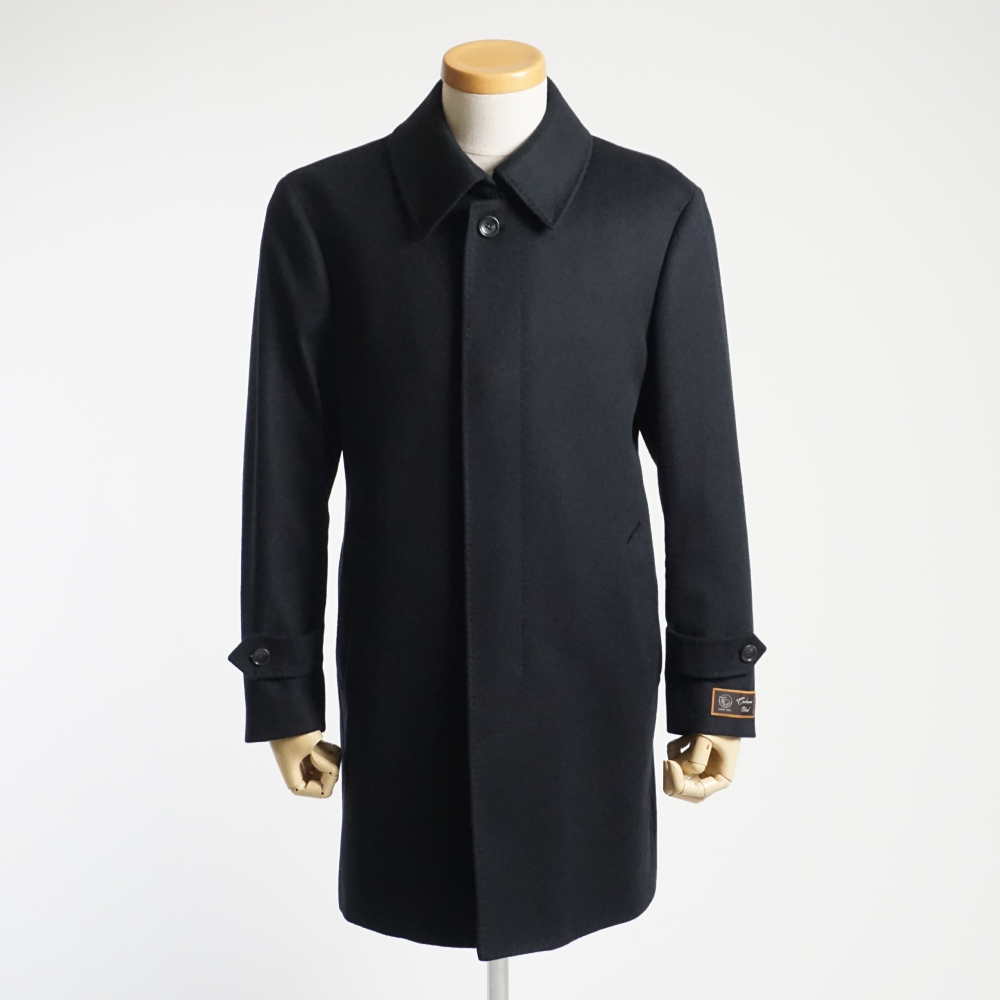 カシミヤブレンド ステンカラー ハーフコート 紺 メンズ ウール