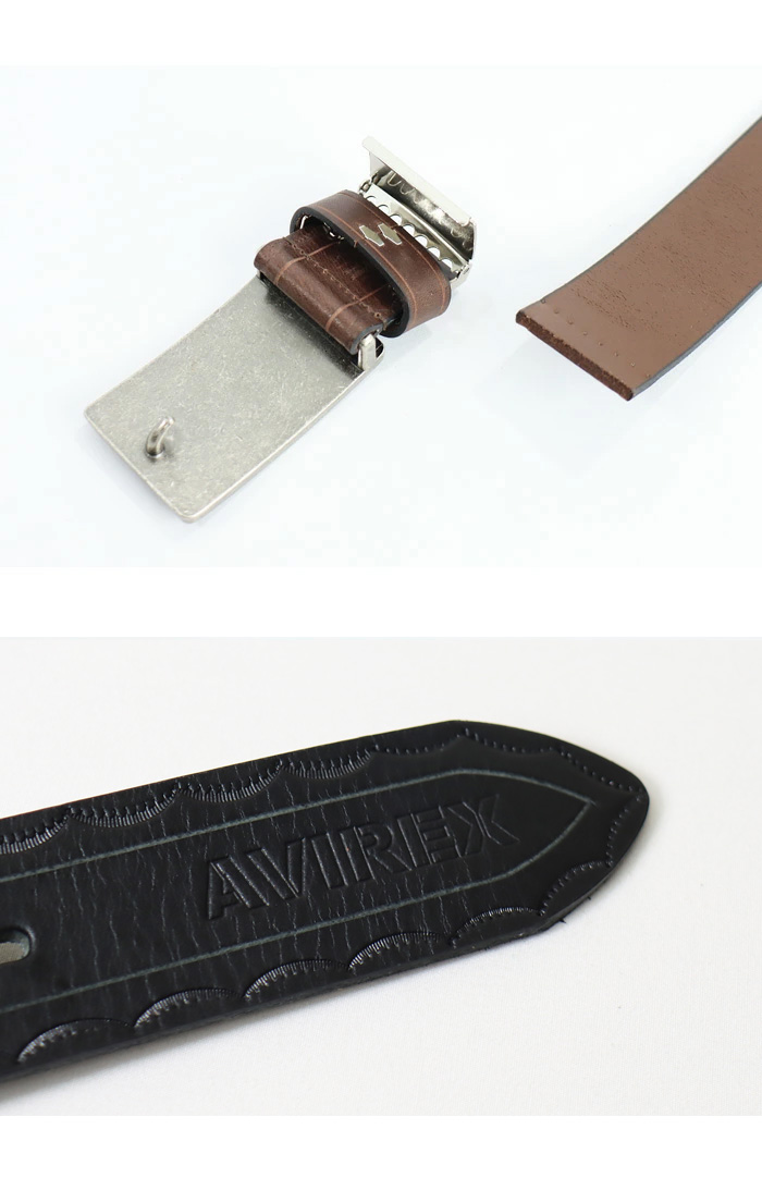 AVIREX（アヴィレックス） ヴィンテージ加工 レザーベルト ロゴピン