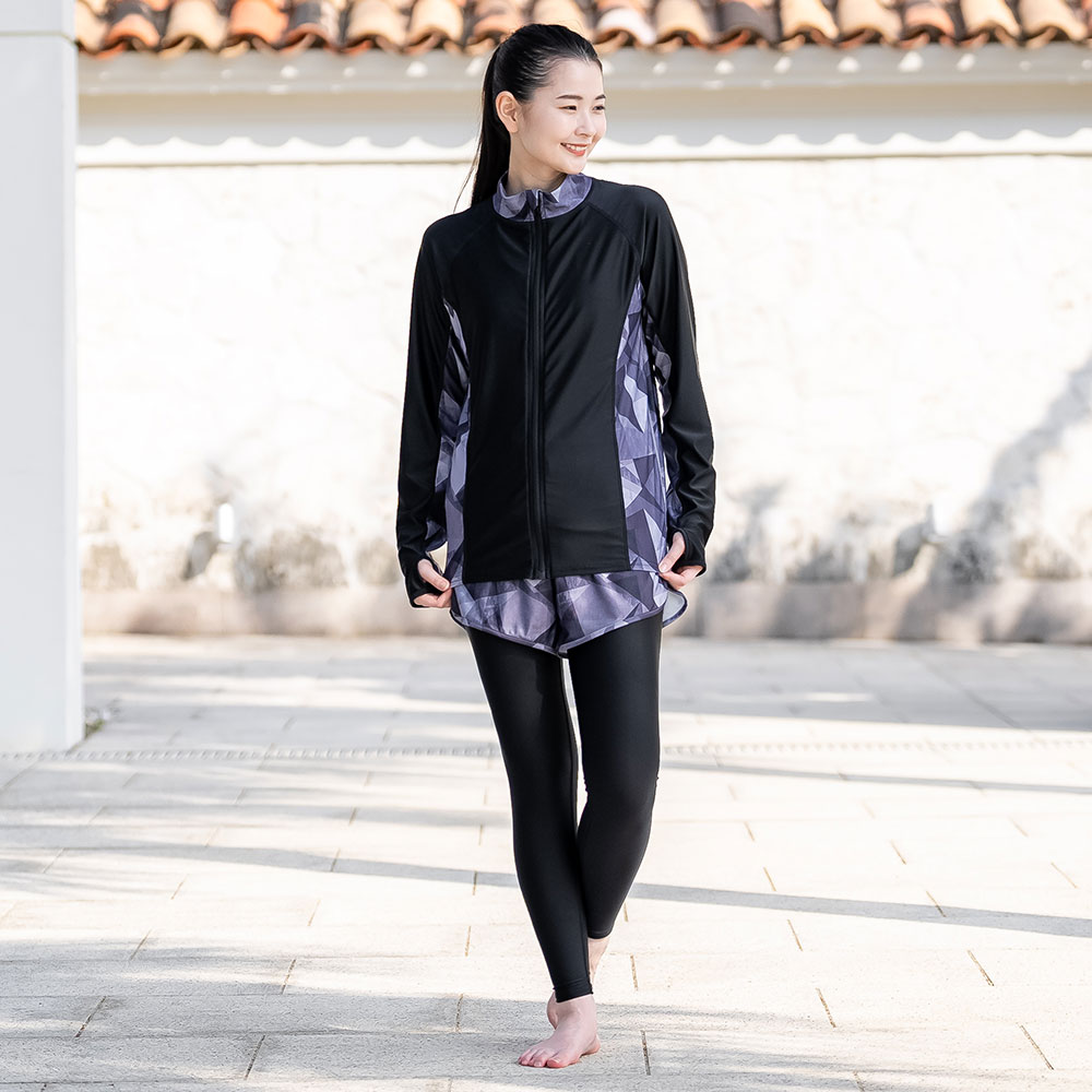 ラッシュガードセット 上下 レディース スタンドカラー セットアップ