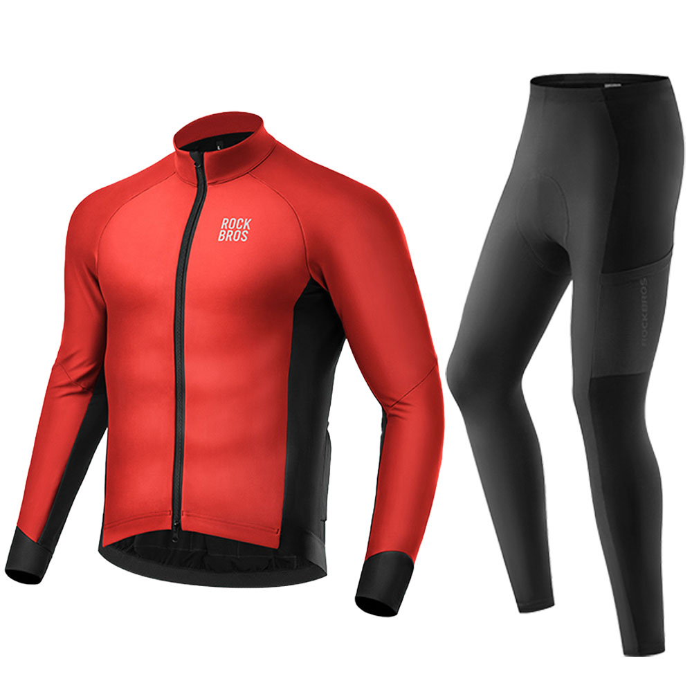 メンズ Lサイクリングジャージ パッド入りパンツセット 冬保温フリース