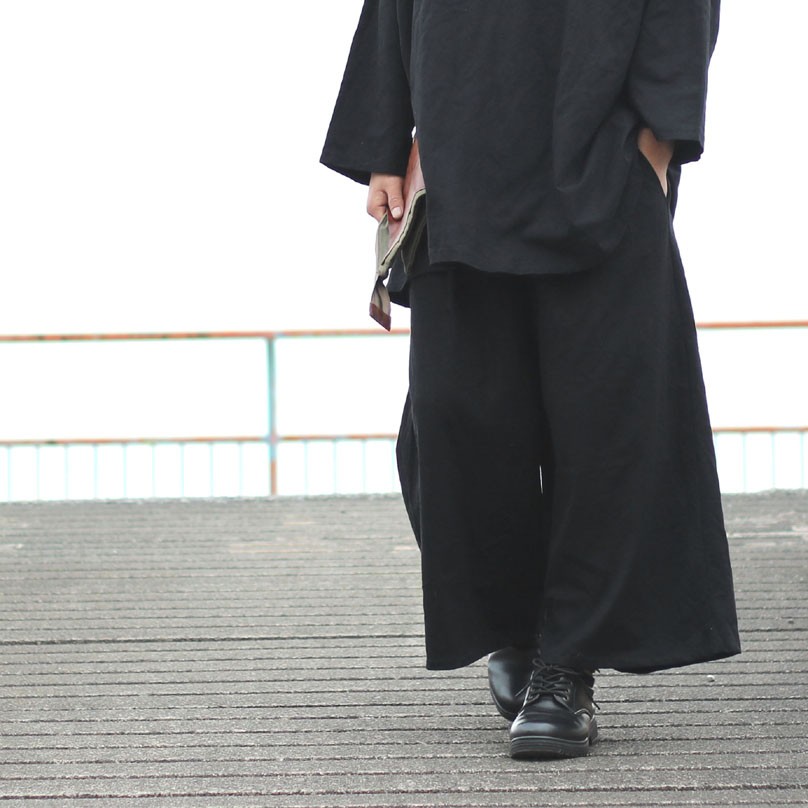 コットン タック ワイドパンツ 袴パンツ はかまパンツ ガウチョパンツ