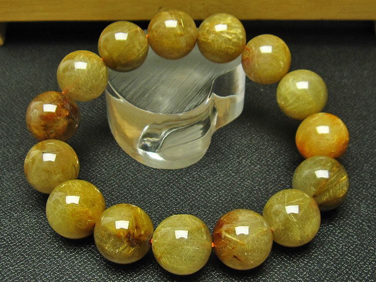 放射ルチルクォーツ（金針ルチル水晶） ブレスレット 14mm [T38-1175]