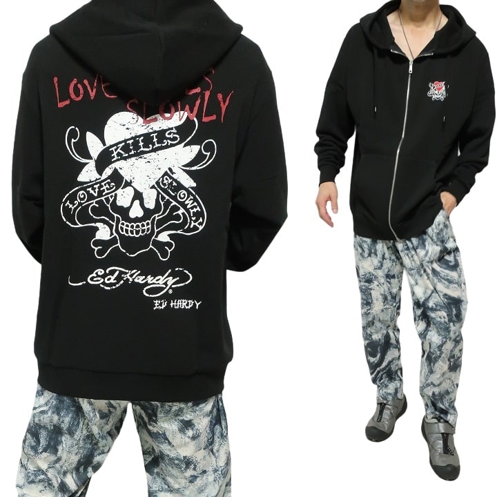 Ed Hardy（エド・ハーディー） ジップ パーカー 長袖 スカル/ドクロ