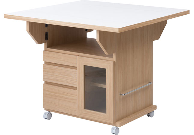 バタフライテーブル キャスター付き 収納付き 幅89.5cm 天板折り畳み式