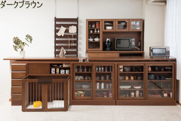 カウンター下収納 引き戸 ガラス扉 幅90 シンプルデザイン リビング