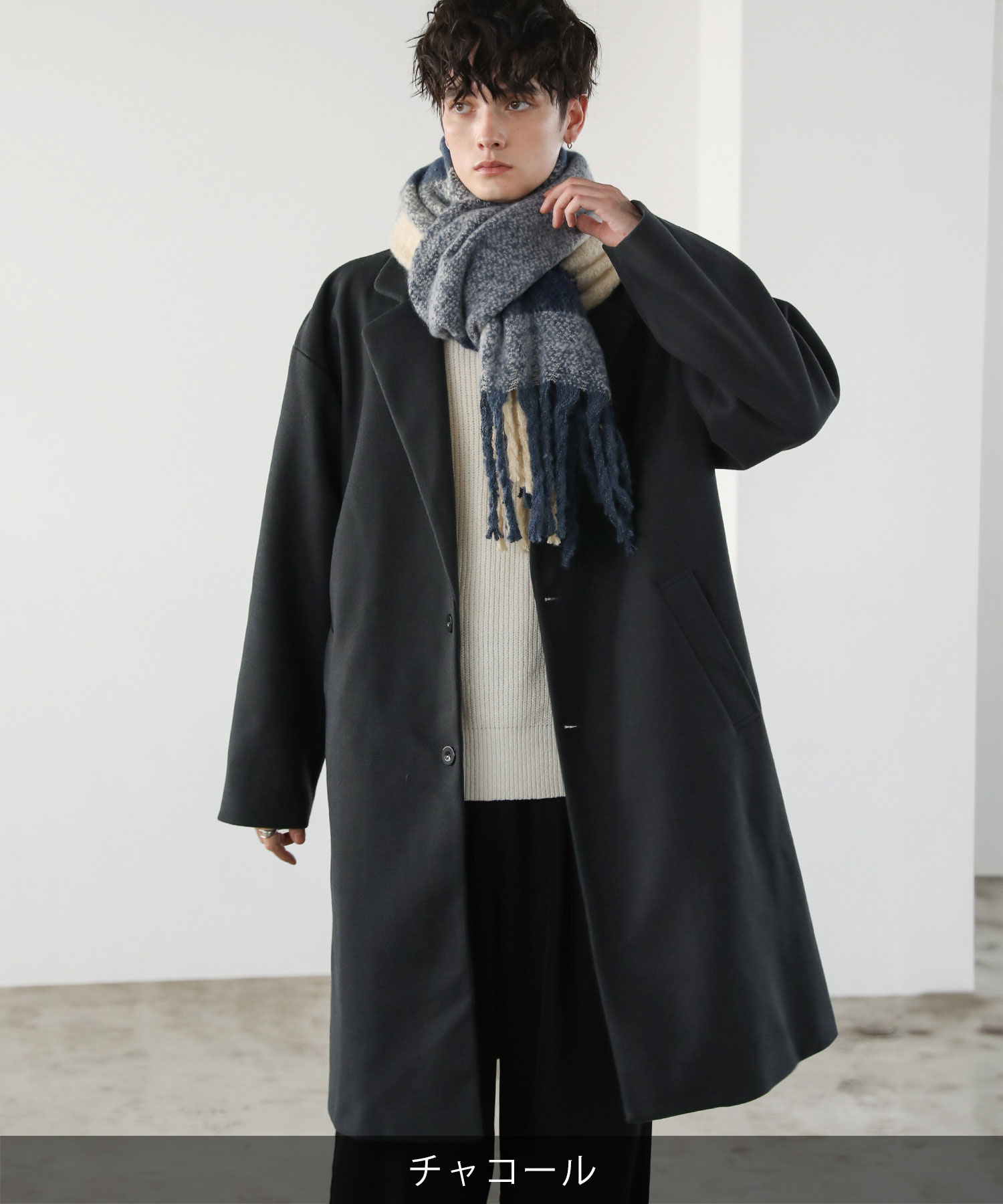チェスターコート コート アウター メルトン メンズ ロング ルーズ