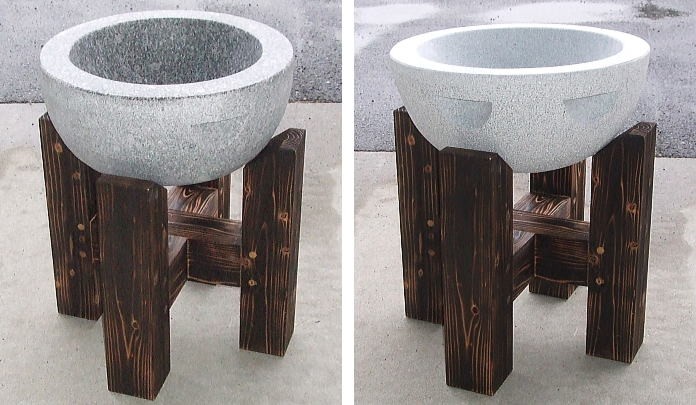 白御影石 G633 石臼 3升用 直径50cm×高さ24cm 持手溝2箇所 (白みかげ