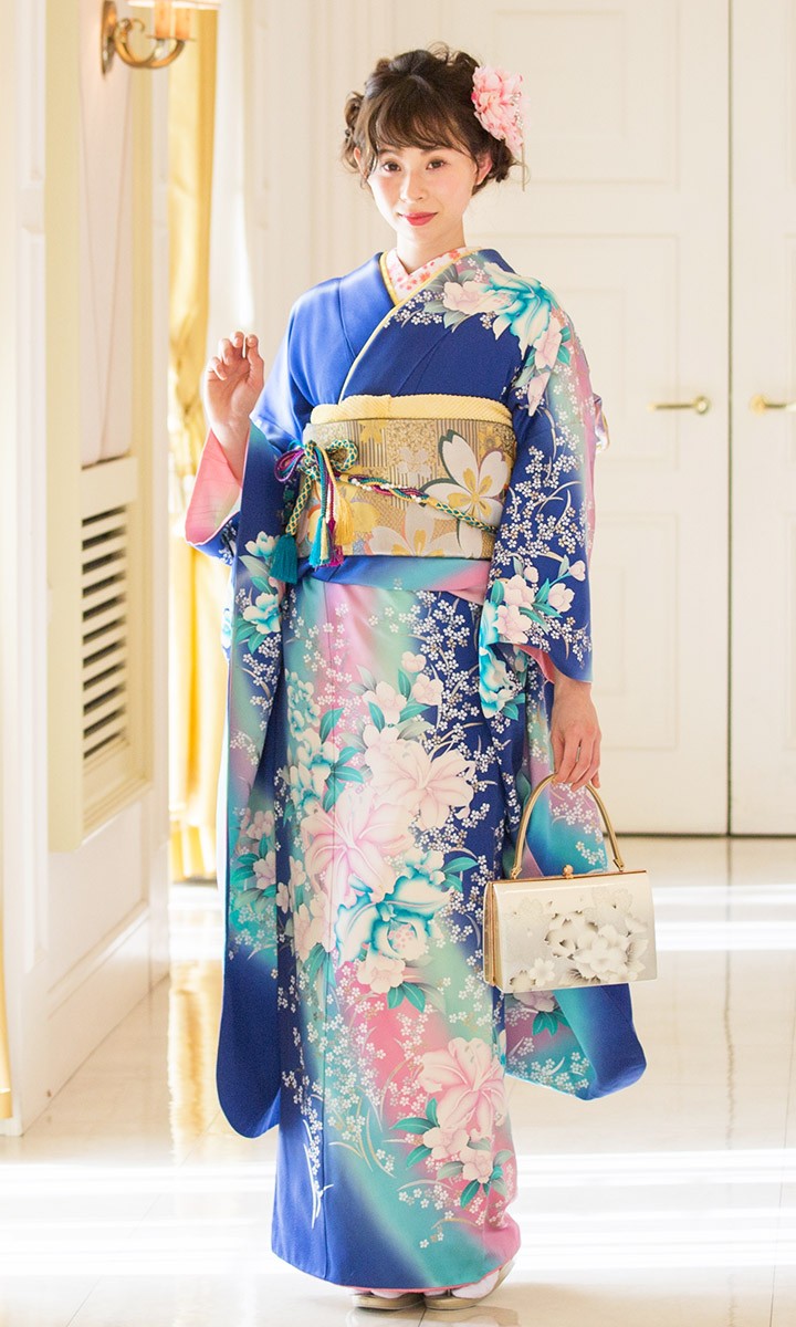 高級正絹 振袖レンタル 送料無料 FS-024 青系 振袖 成人式 レンタル