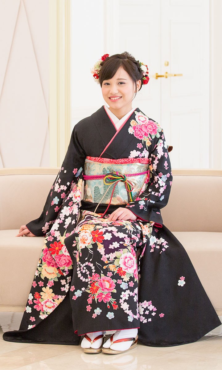振袖レンタル 成人式 高級正絹 FS-841 黒系 振袖 レンタル 式典 ふりそ