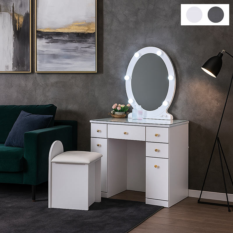 ドレッサー 化粧台 幅80 一面鏡 収納 おしゃれ 白 黒 ミラー付き