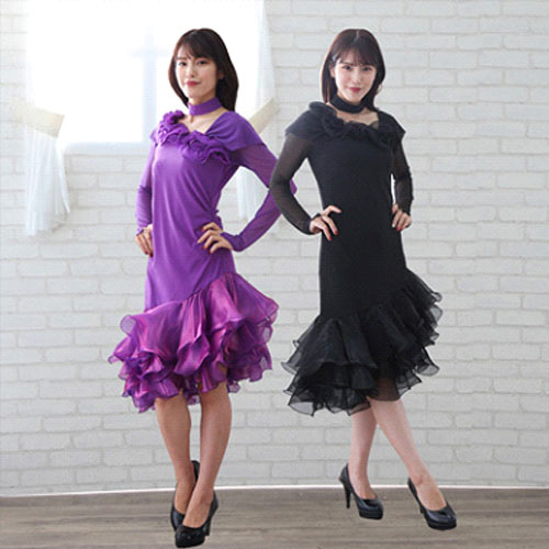 送料無料2〜4日後到着 社交ダンス ドレス ステージドレス 花モチーフ