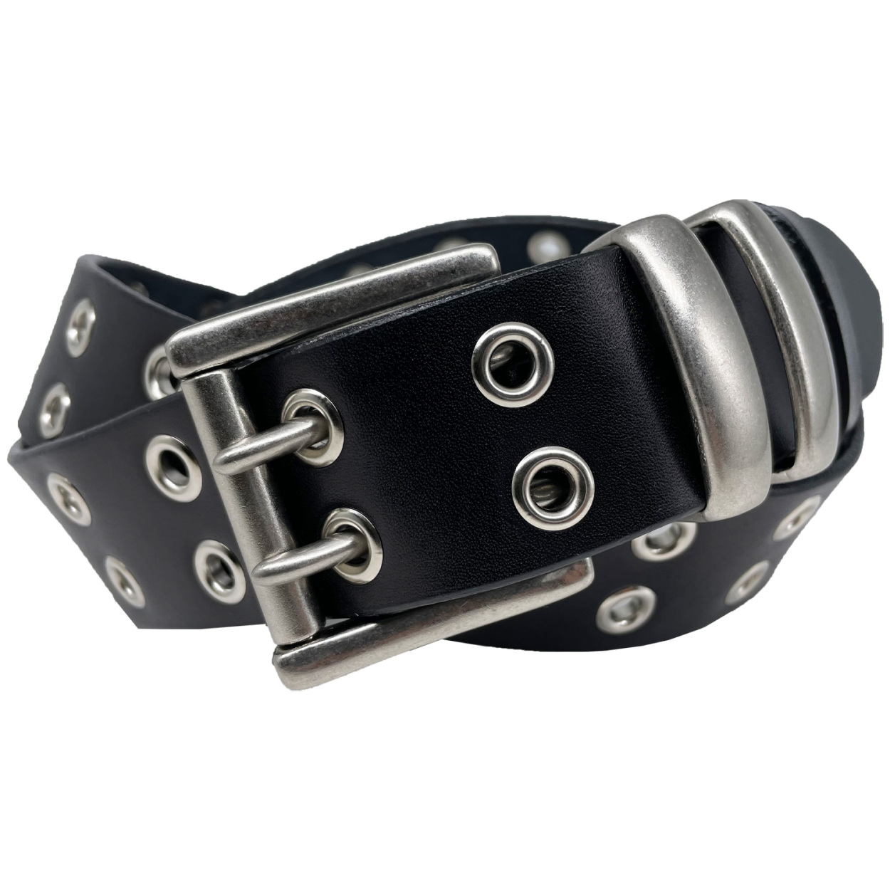 栃木レザー ダブルピン ベルト メンズ 本革 40mm 牛革 黒色 ダーク