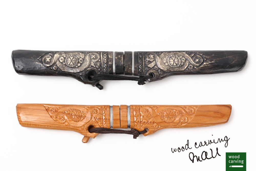 木彫り マキリ中 小刀 受注制作 アウトドアナイフ アイヌ文様