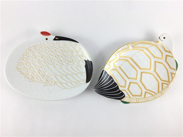有田焼 幸楽窯 銘々皿 ( 錦雪衣金羽根鶴形 / 錦雪衣菱模様亀形