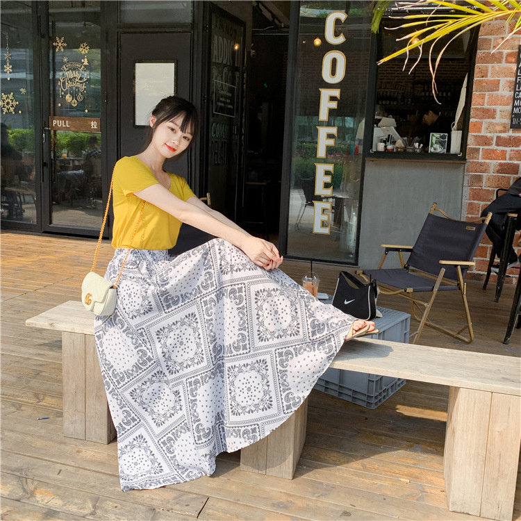 ペイズリー柄プリントスカート2colors パネル柄 ロングスカート マキシ