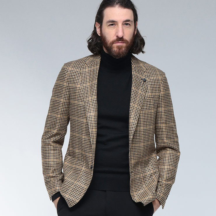 LARDINI（ラルディーニ） ウール カシミヤ グレンプレイド シングル