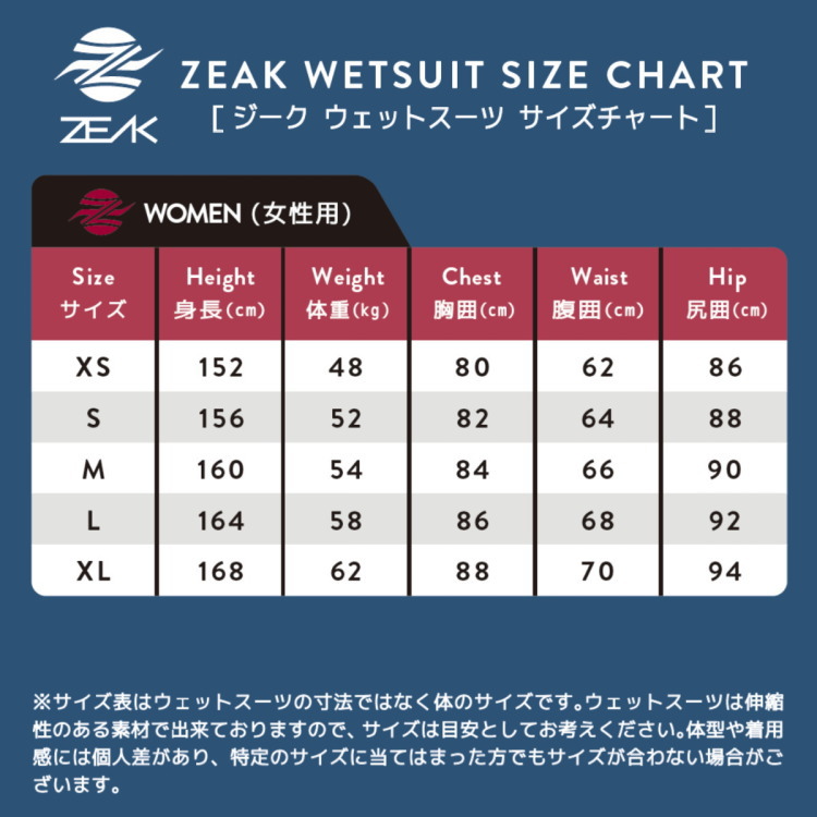 ZEAK(ジーク) ウェットスーツ 女性用 レディース 5mm / 3mm フルスーツ