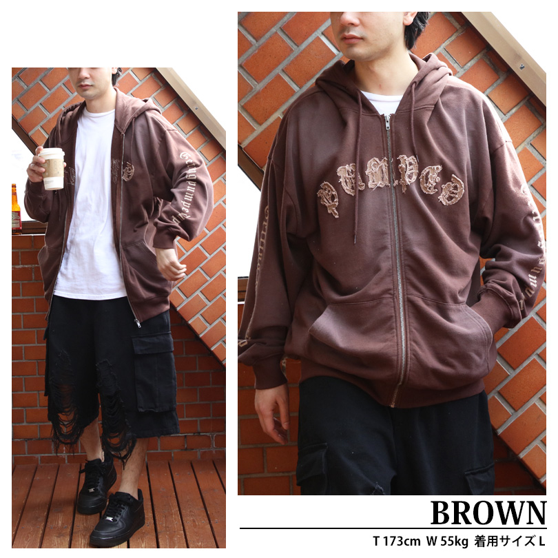 8 スプレー加工ジップパーカー メンズ グラフィック ヴィンテージ : 8