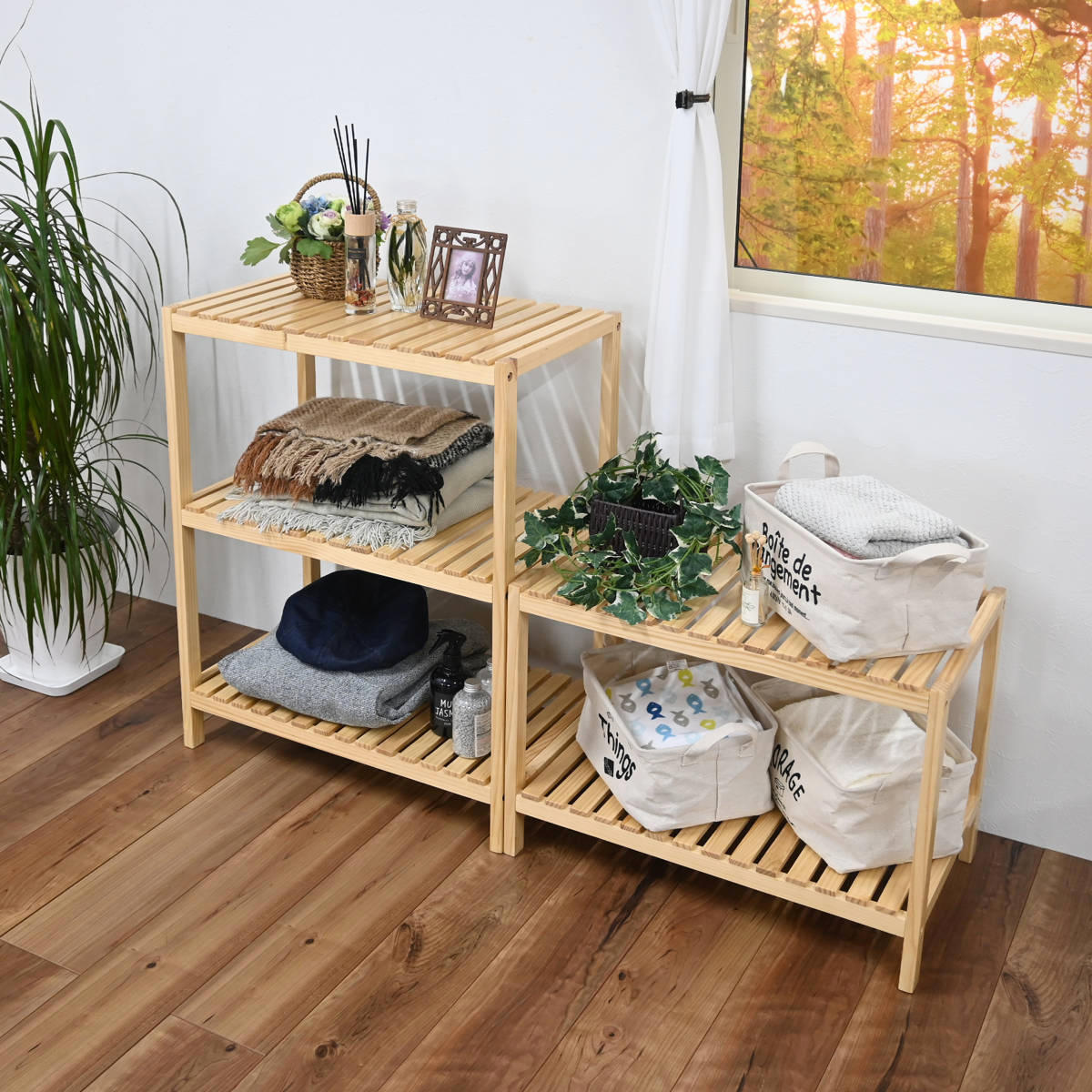 ウッドラック 2段 天然木 すのこラック 幅60cm （ ラック 収納 家具