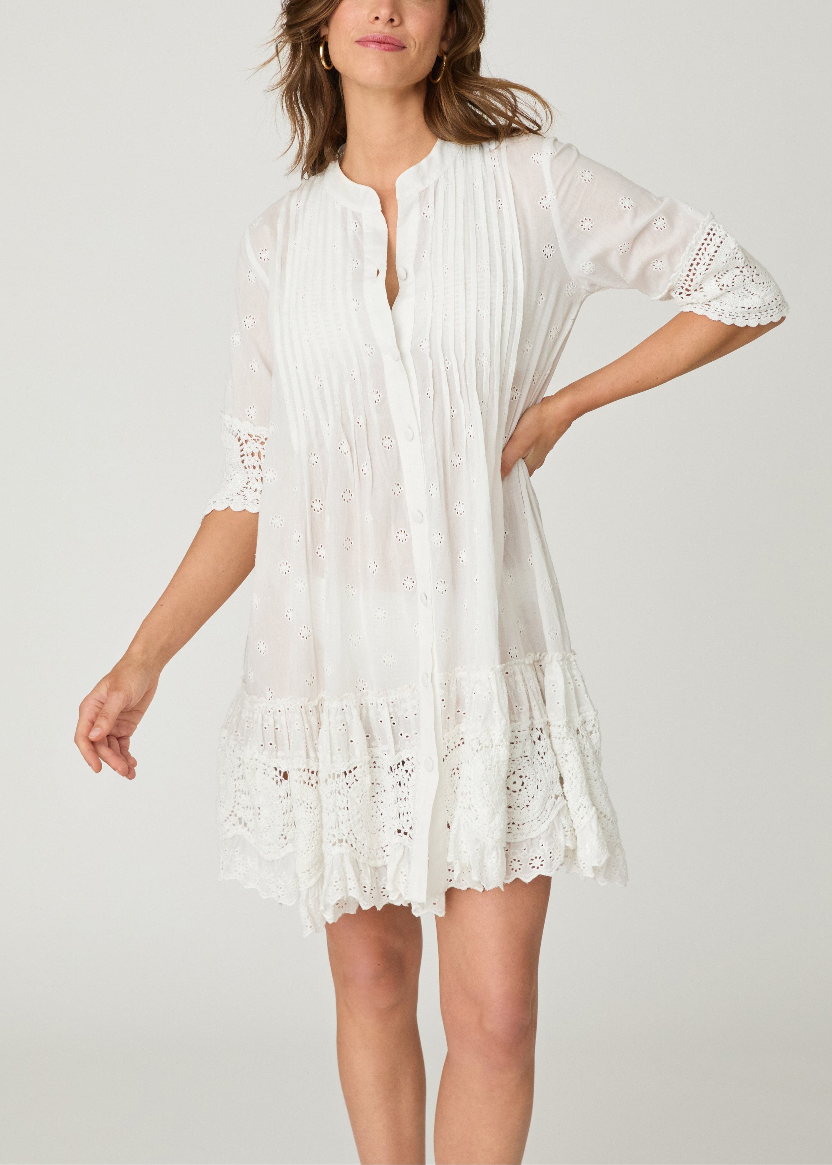 Milos Embroidered White Button-Down Mini Dress – Shoshanna
