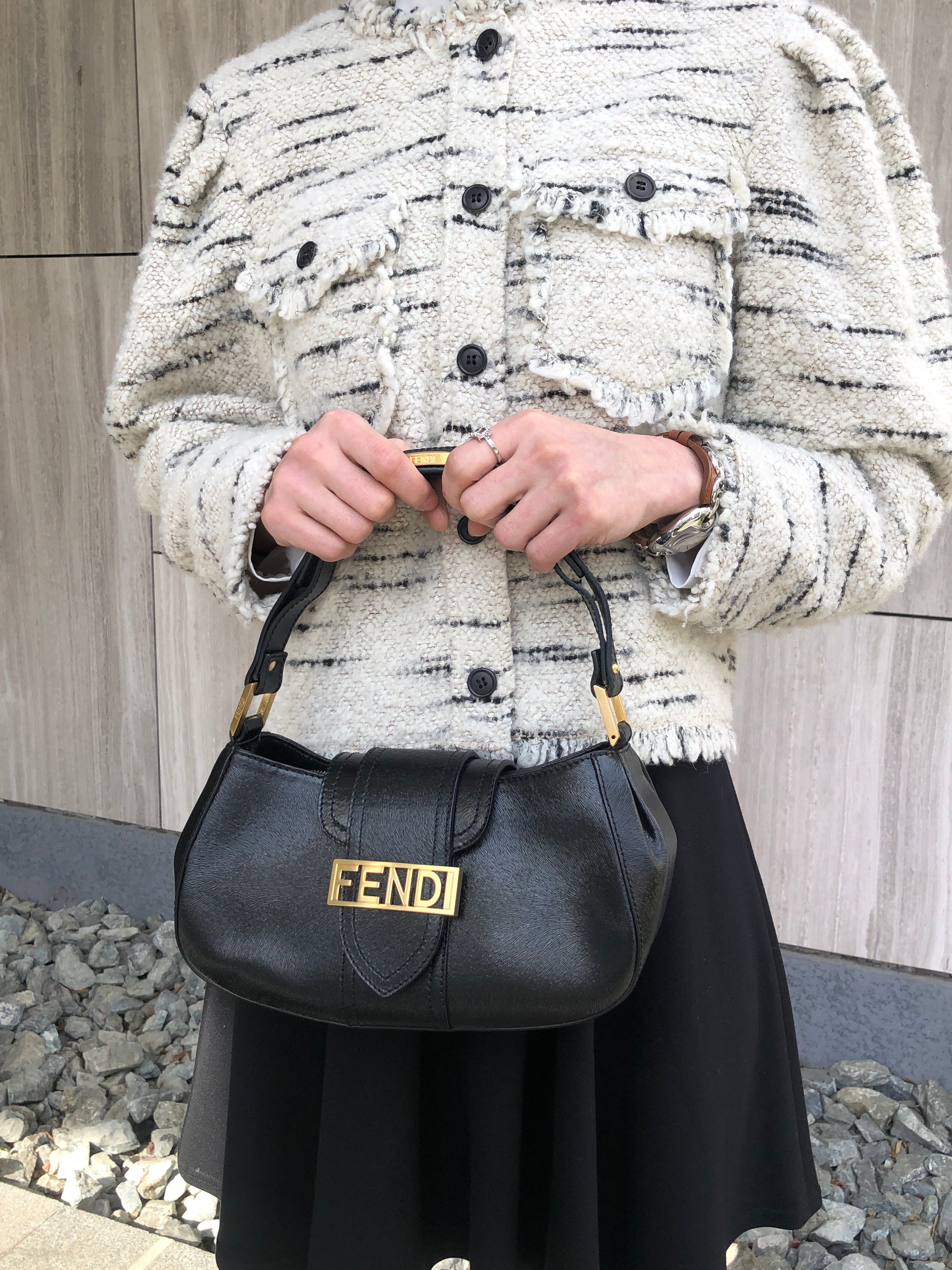FENDI Logo Shoulder bag Black Vintage zjfy53 – VintageShop solo