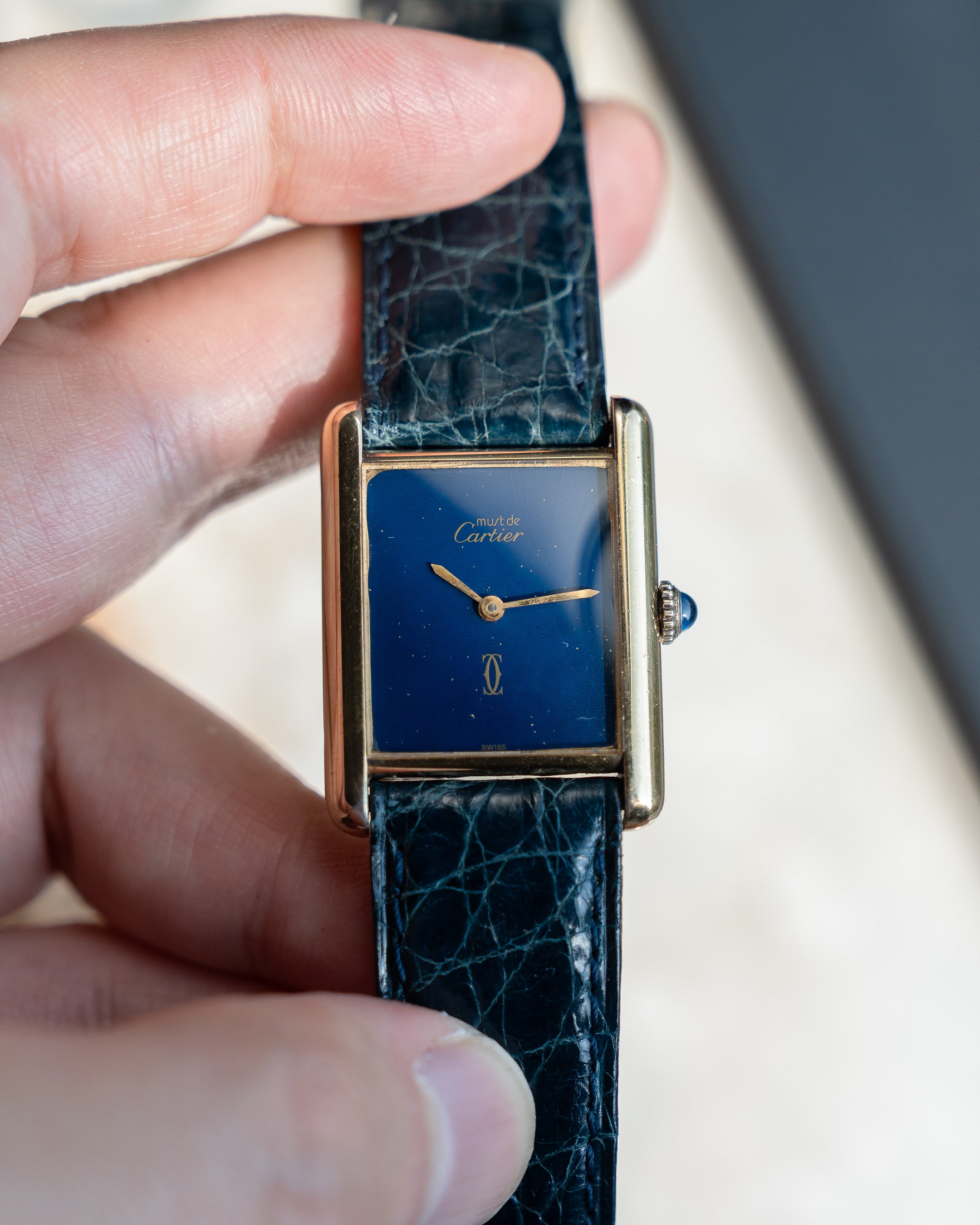 Must de Cartier Tank LM - Blue Lacquer dial with manual wind