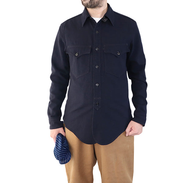 U.S.NAVY OFFICER SHIRT / COTTON×WOOL MILITARY HERRINGBONE / NAVY