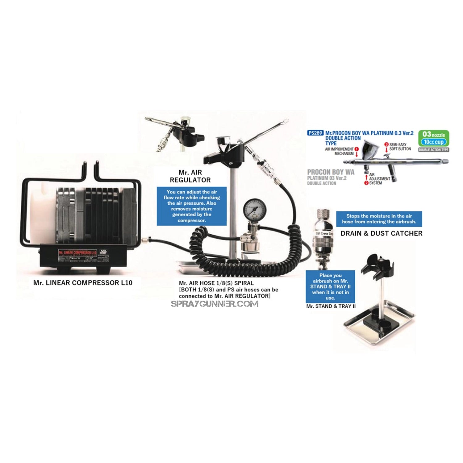 GSI Creos Mr Hobby MR.LINEAR COMPRESSOR set with airbrush