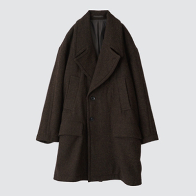 YOKE / ヨーク | OVERSIZED DOUBLE BREASTE HALF COAT - Dark Brown