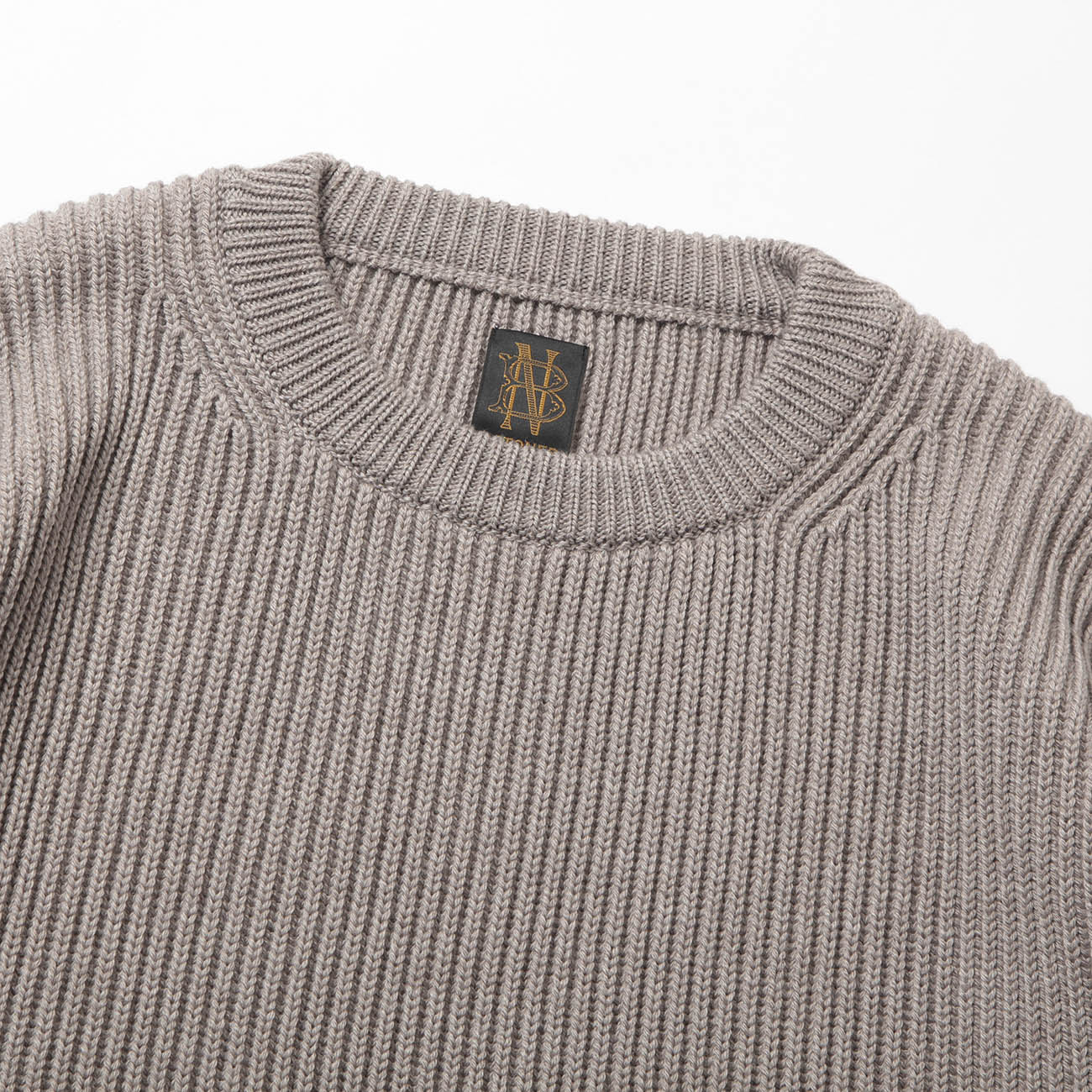 BATONER / バトナー | SOLID WOOL RIB CREW NECK (メンズ) - Beige