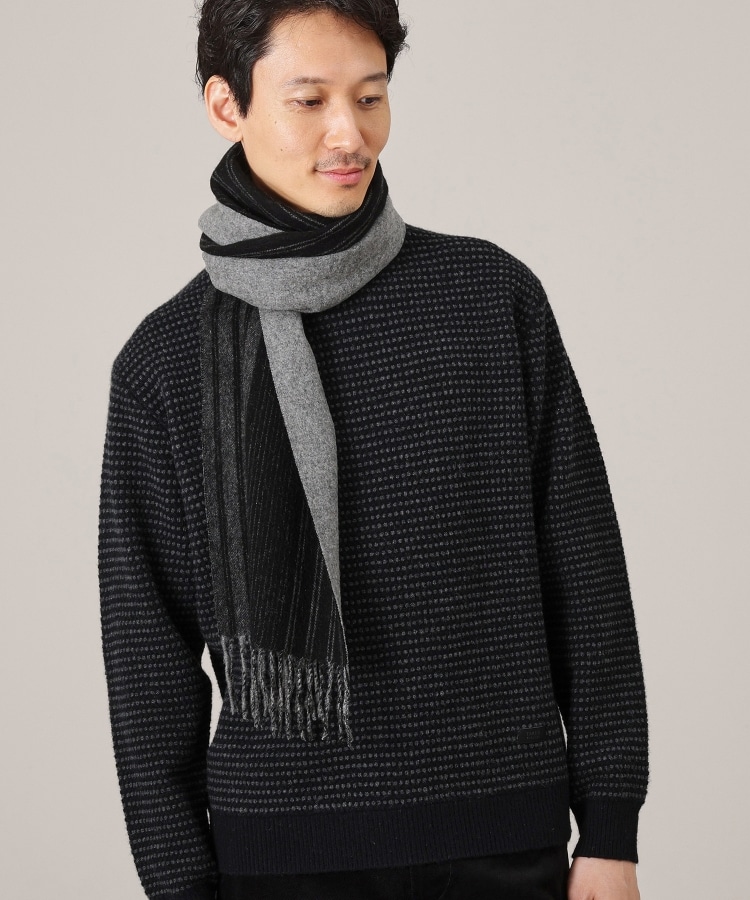 STONE 収納袋 タグ付きブラックウールマフラー 洗えるメリノウール混